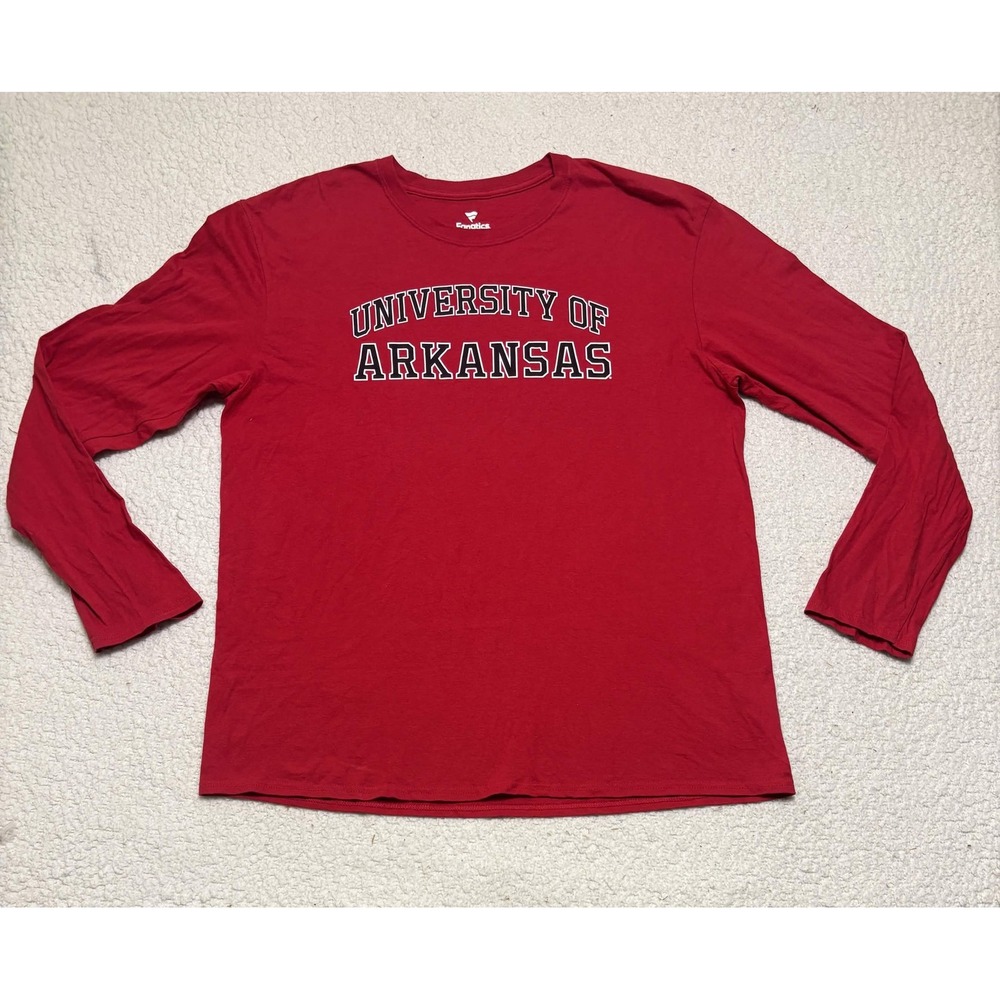 Fanatics Mens Arkansas Razorbacks T-shirt Graphic Tee Red XL Long Sleeve